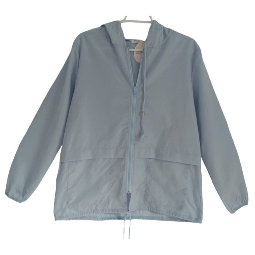 Hount Women's Light Blue Hooded Zip Up Rain Jacket Windbreaker Size S NWT